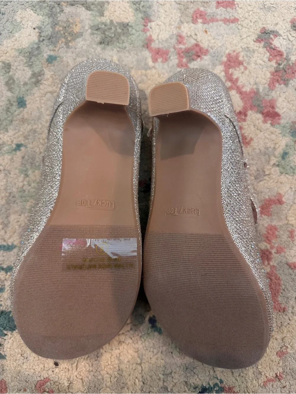 Glitter Embellished Mary Jane Heels - Rose Gold
